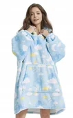 Bluzy damskie - BLUZA PLUSZOWA Z KAPTUREM COMFY KOC OVERSIZE CIEPŁA BŁĘKITNA CHMURY SŁONIK - miniaturka - grafika 1
