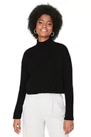 Bluzy damskie - Trendyol Damska bluza z golfem, jednokolorowa, oversize, czarna, L, Czarny, L - miniaturka - grafika 1