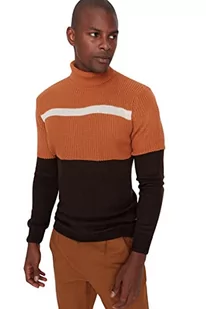Trendyol Męska bluza z okrągłym dekoltem, wąska bluza w paski, wielbłądzi, XL, Wielbłądzi - Bluzy męskie - miniaturka - grafika 1