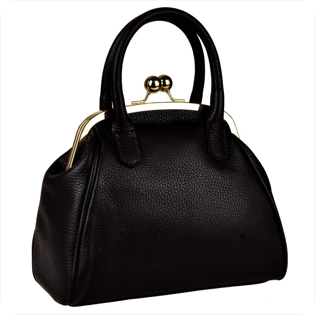 Damska torebka skóra naturalna zatrzask retro czarna