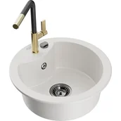 Zlewozmywaki z baterią - Mexen Diego zlewozmywak granitowy 1-komorowy z baterią kuchenną Flora, biały - miniaturka - grafika 1