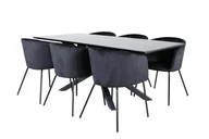 Stoły z krzesłami - PiazzaBLBL zestaw do jadalni stół do jadalni czarny oraz 6 Berit krzesło stołowe welur czarny. - miniaturka - grafika 1