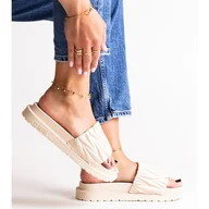 Klapki i japonki damskie - Beżowe klapki z marszczeniem Big Star NN274A746 beżowy - miniaturka - grafika 1