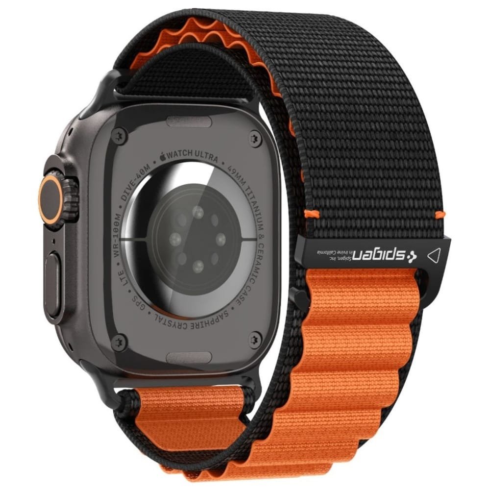 Pasek Spigen WBF1 do Apple Watch 6/7/8/9/10/11/SE/SE 3/Ultra 1/Ultra 2 44/45/46/49mm czarno-pomarańczowy