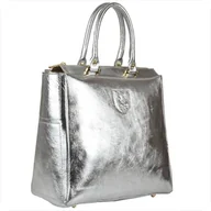 Torebki damskie - Elegancka skórzana torebka srebrna kuferek Borse in Pelle - miniaturka - grafika 1