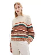 Swetry damskie - TOM TAILOR Sweter damski, 32444 - różowe, wielokolorowe paski, XXL - miniaturka - grafika 1