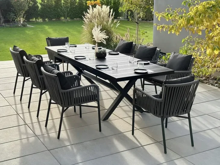 Zestaw Rozkładany Prostokątny Aluminiowy Stół Ogrodowy 180/240 + 8 krzeseł
