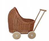 Domki dla lalek - Wózek wiklinowy dla lalek NATURALNY pchacz lalka - miniaturka - grafika 1