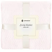 Koce - Narzuta na łóżko, pled 160x200 cm tłoczony zygzak, dwustronny koc na kanapę pudrowy róż - miniaturka - grafika 1