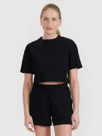 Koszulki i topy damskie - 4F T-shirt crop top z waflowej dzianiny damski 4FWSS25TTSHF1977-20S Czarny Roz. XS - miniaturka - grafika 1