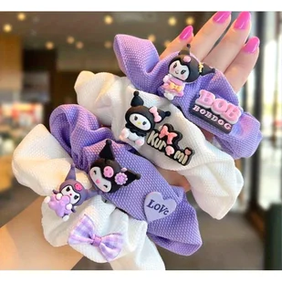 TEMU 4 szt. Zestaw Akcesoriów do Włosów Sanrio Kuromi - Urocze Spinki i Gumki z Postaciami, Serduszkami, Kokardkami oraz Wyrazistymi Oczu w - Ozdoby do włosów - miniaturka - grafika 1