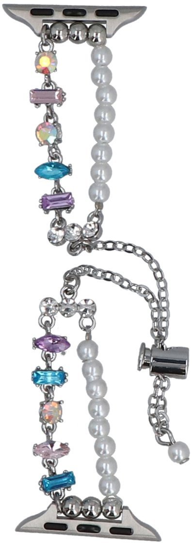 GlacierX bransoleta do smartwatcha Slider Clasp Double Chain Bracelet Crystal Candy do Apple Watch 38/40/41mm Srebrno-kolorowa