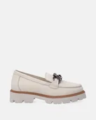 Mokasyny damskie - Beżowe mokasyny z ozdobnym łańcuchem - Venezia - miniaturka - grafika 1