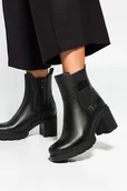 Botki damskie - Czarne botki skórzane damskie na szerokim klocku z gumą czarna ozdoba PRODUKT POLSKI Casu 60397 - miniaturka - grafika 1