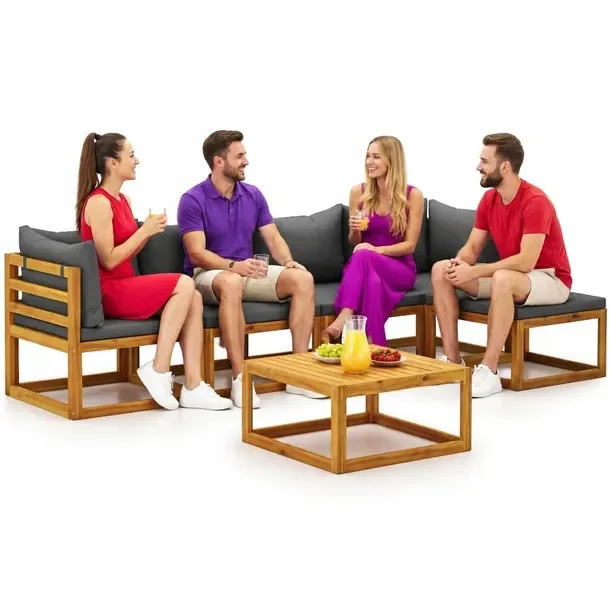 Zestaw Mebli Ogrodowych z Litego Drewna Akacjowego, Stolik 68x68x29 cm, Sof