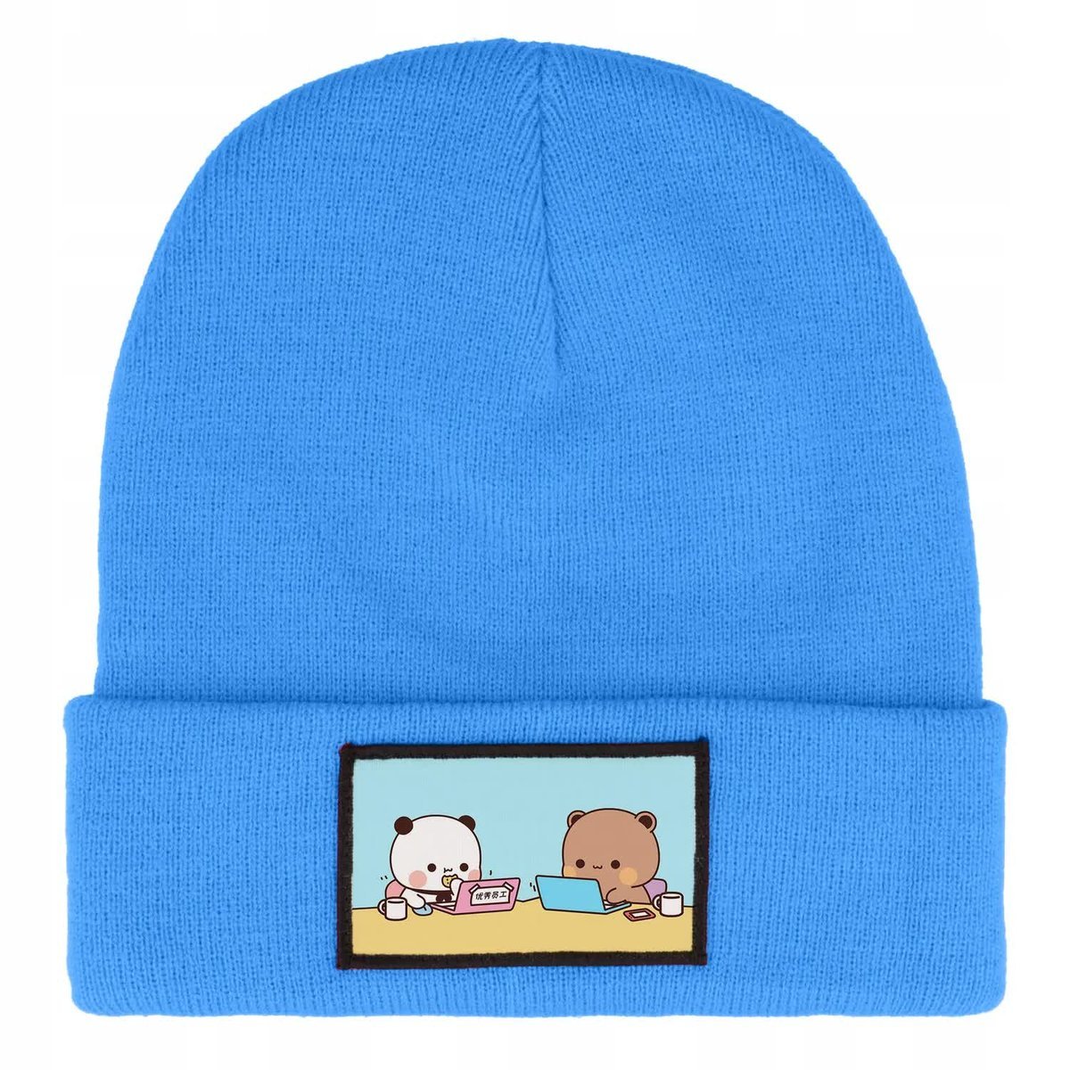 CZAPKA ZIMOWA CIEPŁA NIEBIESKA DZIECIĘCA Z MOTYWEM DUDU I BUBU MIX WZORÓW