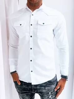 Koszule męskie - Koszula męska jeansowa biała Dstreet DX2472 - grafika 1