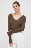 Swetry damskie - Calvin Klein sweter wełniany damski kolor brązowy lekki - miniaturka - grafika 1