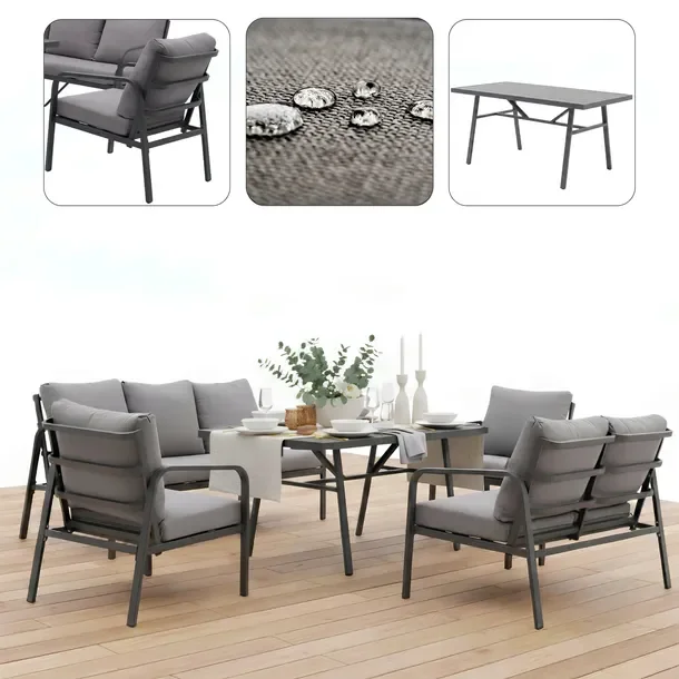 Zestaw Mebli Ogrodowych Z Aluminium Wysoki Stół + 2x Sofa + 2x Fotel Grafit