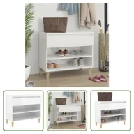 Szafki na buty - The Living Store Stojak na buty biały wysoki połysk 70x36x60 cm materiał drewnopochodny - miniaturka - grafika 1