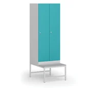 Szafki biurowe - Szafka ubraniowa z ławką, 2-drzwiowa, 1875 x 600 x 500/800 mm, zamek cylindryczny, drzwi zielone - miniaturka - grafika 1