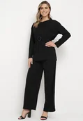 Komplety damskie - Czarny Komplet z Spodnie Prostymi Nogawkami i Bluzka z Paskiem Carenesa - miniaturka - grafika 1