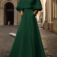 Sukienki - TEMU Elegancka sukienka damską z paskiem i bocznym rozcięciem - jednokolorowa, głęboki dekolte V, sylwetka A, idealna na wiosnę/letnią podróż do - miniaturka - grafika 1