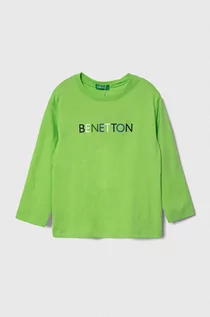 Bluzki dla chłopców - United Colors of Benetton longsleeve bawełniany dziecięcy kolor zielony z nadrukiem - grafika 1