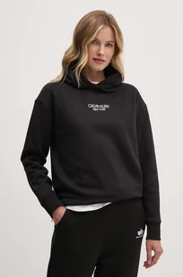 Calvin Klein bluza damska kolor czarny z kapturem z nadrukiem K20K208063 - Bluzy damskie - miniaturka - grafika 1