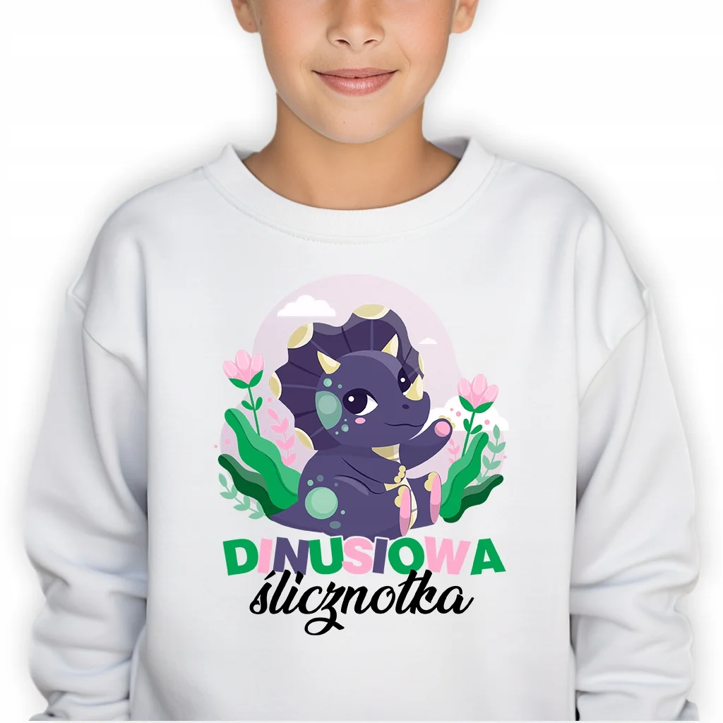 BLUZA DZIECIĘCA BEZ KAPTURA PREZENT NA URODZINY DINUSIOWA ŚLICZNOTKA 104