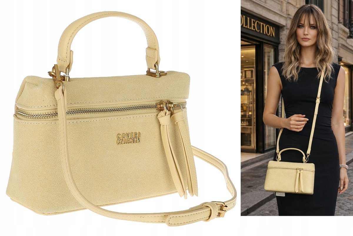 Torebka Damska zamszowa klasyczna Listonoszka kuferek CC905 Żółta