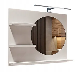 Lustro łazienkowe okrągłe białe, z półkami, lewe + LED - Lustra - miniaturka - grafika 1