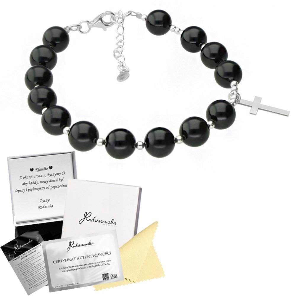 Różaniec na rękę Bransoletka z Pereł Krzyżyk Srebro 925 Prezent ŻYCZENIA