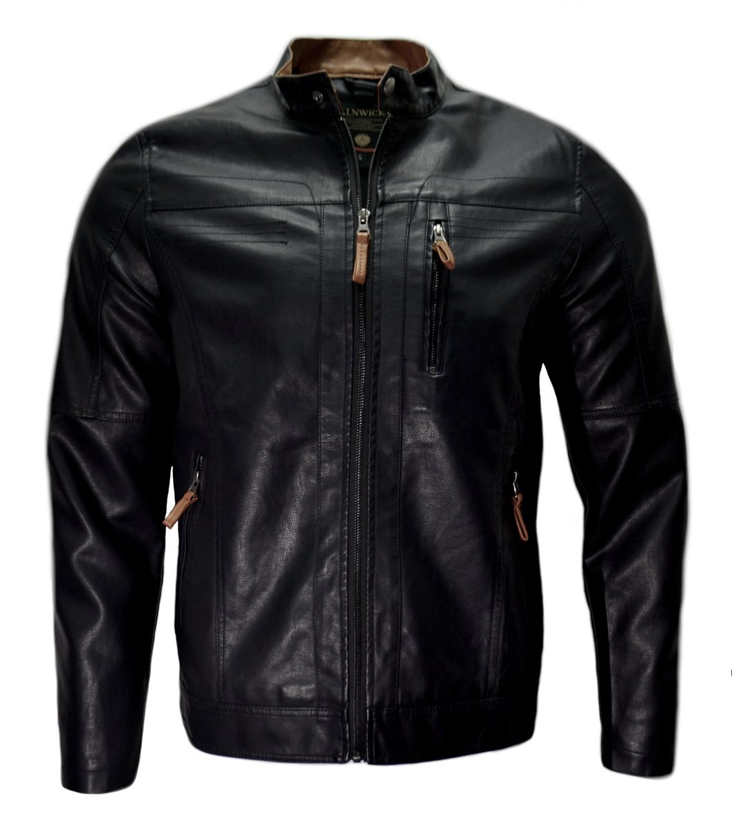 KURTKA MĘSKA skórzana czarna, brązowe akcenty XXL