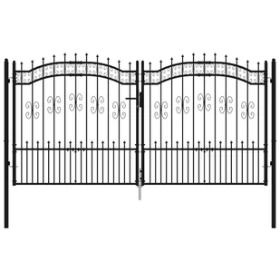 VidaXL Brama z grotami, czarna, 305x198 cm, malowana proszkowo stal - Ogrodzenia - miniaturka - grafika 3