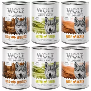 Mieszany pakiet próbny Wolf of Wilderness Adult - 6 x 400 g, puszki: dzik, kurczak, jagnięcina - Mokra karma dla psów - miniaturka - grafika 1