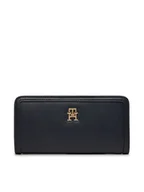 Portfele - Tommy Hilfiger Duży Portfel Damski Th Monotype Large Slim Wallet AW0AW16210 Granatowy - miniaturka - grafika 1