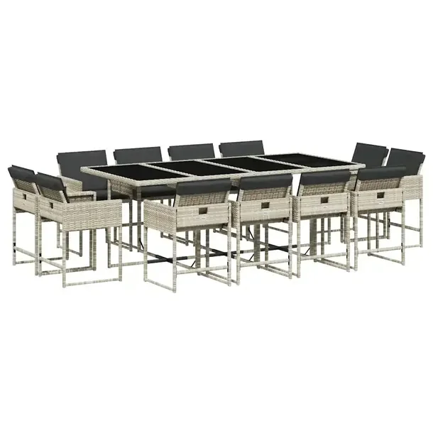 Zestaw Mebli Ogrodowych Rattan PE Jasnoszary 220x106x73 cm, 12 Krzeseł