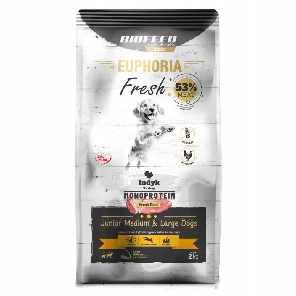 BIOFEED Euphoria Fresh Junior Medium & Large Monoprotein Indyk - sucha karma dla psa - 2kg