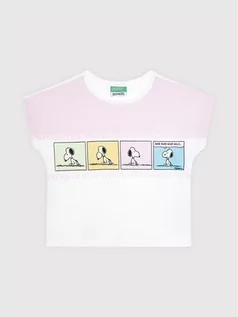 Koszulki dla dziewczynek - Benetton United Colors Of T-Shirt PEANUTS 3096C156X Różowy Boxy Fit - grafika 1