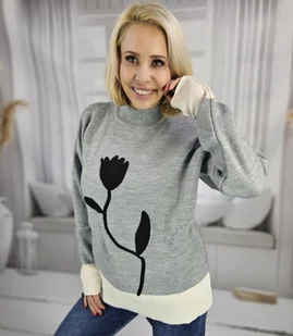Sweter damski półgolf ciepły nadruk kwiatka jesień zima ROSELYN - Swetry damskie - miniaturka - grafika 1