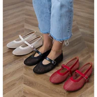 Baleriny - Czerwone balerinki siateczkowe ze sprzączką - Inna marka - miniaturka - grafika 1