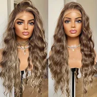 Pozostałe akcesoria fryzjerskie - TEMU 13x4 Peruka z Koronką HD 26 Cali Jasnobrązowy do Blond Balayage Luźne Fale Syntetyczna Włosy - Bez Kleju, Pre-Plucked Odporna na Ciepło Gęstość - miniaturka - grafika 1