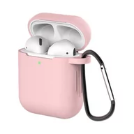 Akcesoria do słuchawek - Hurtel Etui do AirPods 2 / AirPods 1 silikonowy miękki pokrowiec na słuchawki + brelok karabińczyk zawieszka różowy (case D) - miniaturka - grafika 1