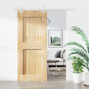 vidaXL Drzwi przesuwne z osprzętem, 90x210 cm, lite drewno sosnowe - Ogrodzenia - miniaturka - grafika 2