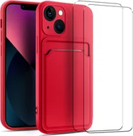 Etui i futerały do telefonów - zestaw ochronny 2 w 1 dla Apple iPhone 13 Pro składa się z 2x szklanej osłony ekranu 9H i 1x silikonowego etui - osłona w kolorze czerwonym - miniaturka - grafika 1