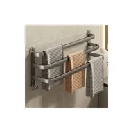 Wieszaki łazienkowe - Trzypoziomowy wieszak na ręczniki łazienkowe, wieszak na ręczniki kąpielowe montowany na ścianie, wieszak na ręczniki kuchenne, bez dziurek, 50 cm - miniaturka - grafika 1
