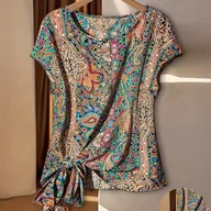 Koszule damskie - TEMU Damska Koszulka Bez Rękawów z Asymetrycznym Dołem w Paisley - miniaturka - grafika 1