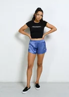 Spodenki damskie - Niebieskie satynowe szorty local star - miniaturka - grafika 1