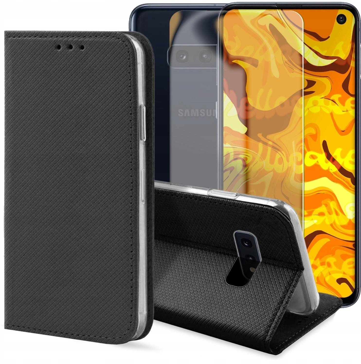 Hello Case Etui z Klapką Do Samsung Galaxy S10e Czarne, Zamykane, Kabura Szkło BNDL0506